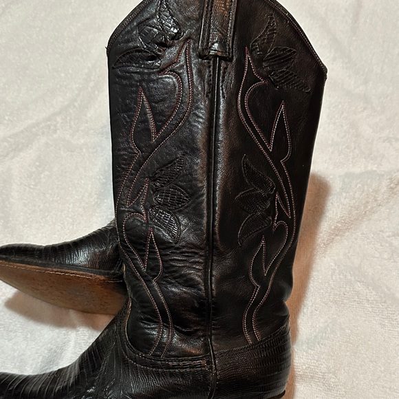 Dan Post Women Black Leather and Lizard Cowboy Boots - Picture 6 of 8